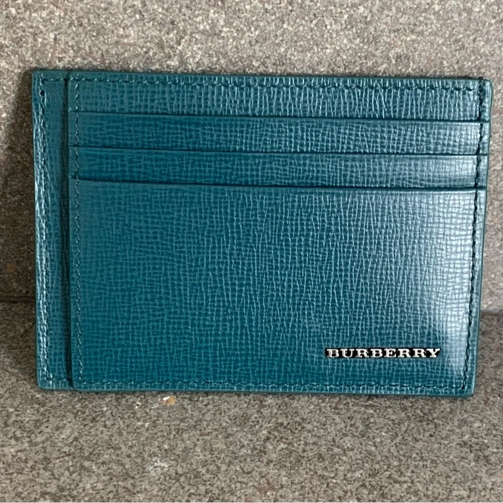 BURBERRY London Leather Card Case Wallet in Dark Teal, NEW